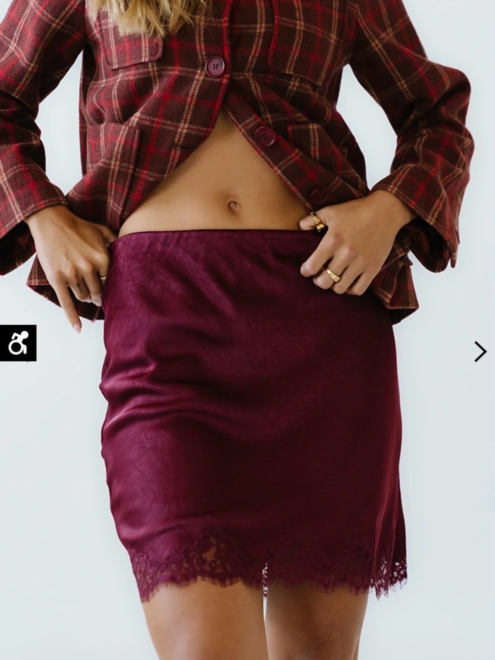 Bohme Harper Lace Trim Mini Skirt Large Wine Burgundy Skirt Boho Y2K Office Sire